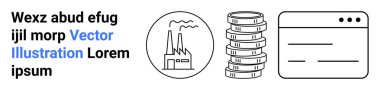 Duman yayan fabrika, finansal büyümeyi sembolize eden bozuk para yığını ve dijital araçları gösteren web arayüzü. Sanayi, ekonomi, finans, dijital dönüşüm, iş dünyası, yenilik için ideal