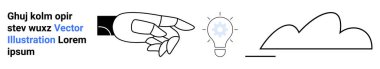 Aydınlatılmış ampulü işaret etmek fikirleri ve yaratıcılığı sembolize eder, veri için buluta bağlıdır, yenilik yoludur. İş için ideal, strateji, teknoloji, yenilik, yaratıcılık, bulut