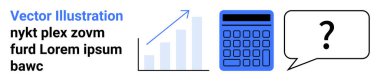 Hesap makinesi, yükselen bar tablosu ve finans, veri içgörülerini, hesaplamayı, iş büyümesini, eğitimi, problem çözmeyi ve bütçe planlamasını sembolize eden soru işaretli konuşma balonu. İdeal