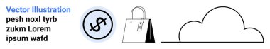 Çemberin içinde dolar işareti, etiketli alışveriş çantası ve bulut çizgisi. Çevrimiçi alışveriş, bulut depolama, perakende satış, finans, pazarlama ve basit bir iniş sayfası için ideal