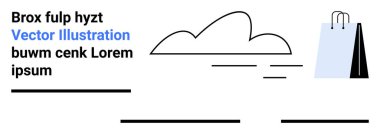 Damlaları akan bulutlar, yanında alışveriş torbası ve modern metin öğeleri. E-ticaret, perakende, markalaşma, moda, hava durumu, minimal tasarım sade iniş sayfası için ideal