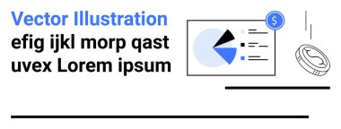 Odaklanmış kısımları olan pasta grafiği analizi, dolar simgesi ve bir madeni paranın düşüşü. İş raporu, analitik, finans, ekonomik büyüme, yatırım, gelir ve basit iniş sayfası için ideal