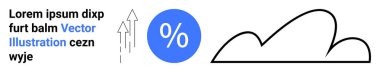 Mavi bir dairede yüzdelik bir simge, yukarı bakan oklar ve eğri bir bulut şekli. İş, analitik, büyüme, verimlilik, bulut teknolojisi, finans ve basit bir iniş sayfası için ideal