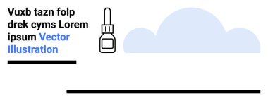 Mavi bulutun yanında göz damlası şişesi ve yer tutucu metin. Tıbbi, sağlık, vizyon, sağlık, minimalist tasarım, markalaşma ve basit iniş sayfası için ideal