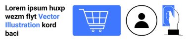 Alışveriş arabası simgesi, kullanıcı avatarı ve el ele tutuşan nakit e-ticaret, işlem, kullanıcı profilleri, para yönetimi, çevrimiçi ödemeler, perakende trendleri ve basit bir iniş sayfası temsil ediyor