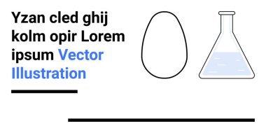 Soyut oval şekil, tipografik metnin yanında sıvı içeren laboratuvar şişesi. Eğitim, bilim, teknoloji, deney, yaratıcılık, öğrenme materyalleri için ideal, basit iniş sayfası