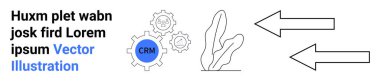 CRM metin, soyut bitki ve iş akışı için oklar içeren dişli mekanizması. İş süreci, otomasyon, strateji, sistem tasarımı, büyüme, yenilik için ideal basit iniş sayfası