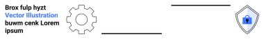 İşlem otomasyonunu temsil eden ikon ve veri güvenliğini sembolize eden kilitli bir kalkan. Siber güvenlik, bilişim sistemleri, veri koruması, otomasyon, ağ güvenliği, güvenli arayüzler için ideal