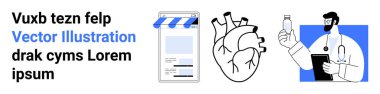 Tıbbi profesyonel ilaç şişesi, anatomik şekilli kalp grafiği, çevrimiçi mağaza vitrini. Sağlık, e-ticaret, eğitim, sağlık, anatomi, eczane sade iniş sayfası için ideal