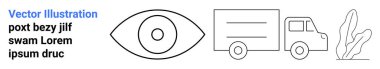 Minimalist göz, kamyon ve görme, ulaşım ve büyüme fikirleri için soyut bitki vektörü. Lojistik, yaratıcılık, markalaşma, dağıtım vizyonu büyüme stratejileri için ideal basit iniş sayfası