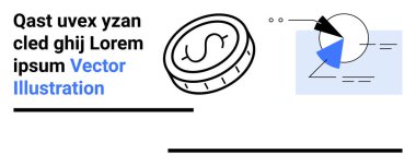 Soyut geometrik grafiğin yanında para birimi sembolü olan sikke. Finans, ekonomi, bütçe, analitik, yatırım, veri sade iniş sayfası için ideal. Çizgi benzetmesi. Basit satır simgeleri