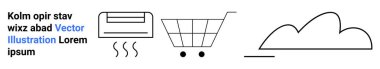 Alışveriş arabası, ısı hatlı klima, soyut bulut ve yer tutucu metin. E-ticaret, hava durumu, havalandırma, teknoloji, çevrimiçi uygulamalar için ideal. Basit iniş sayfaları.
