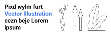 Havuç, yukarı doğru oklar ve soyut bitkiler büyümeyi, ilerlemeyi ve doğayı ön plana çıkarır. Çiftçilik, sürdürülebilirlik, tarım, ilerleme organik gıda çevre dostu temaları için ideal basit iniş sayfası