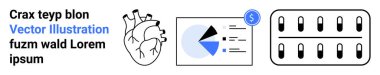 Anatomik kalp, dolar işaretli pasta grafiği ve ilaç paketi. Sağlık, finans, analitik, ilaç, yatırım, tıbbi araştırma sade iniş sayfası için ideal