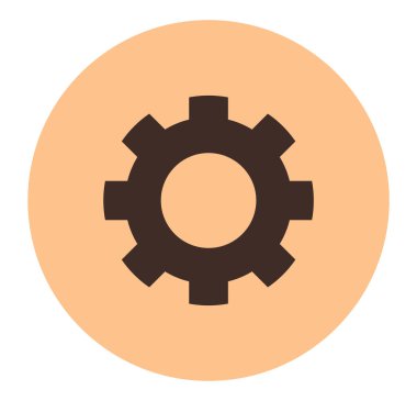 Şeftali rengi arka planda siyah dişli simgesi. Ayarlar, mühendislik, teknoloji, mekanik, araçlar, sistem yönetimi ve iş akışı için ideal. Düz renk simgesini temizle