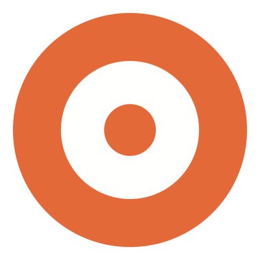 Eşmerkezli turuncu ve beyaz daireler odaklanmayı ve hedefi tutturmayı gösteriyor. Hedefler, kesinlik, başarı, organizasyon, ilgi, minimalizm ve başarı için ideal. Düz renk simgesi