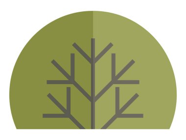 Yeşil yarım daire şeklinde çizgileri olan sadeleştirilmiş ağaç. Doğa temaları, minimalist sanat, çevre dostu tasarımlar, çevresel mesajlar, eğitim materyalleri için idealdir. Düz tasarım biçimi