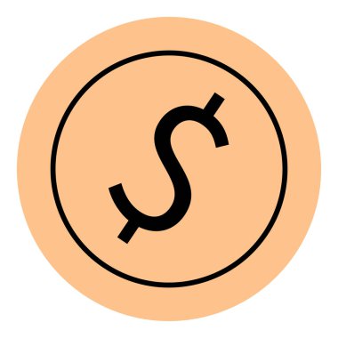 Şeftali arkaplanının üzerinde yuvarlak çizgili siyah dolar işareti var. Finans, bankacılık, ekonomi, yatırım, bütçe, para, iş kavramları için idealdir. Düz renk simgesi