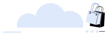 Çevrimiçi perakende satış, e-ticaret çözümleri, dijital alışveriş deneyimi ve bulut hesaplamasını temsil eden iki alışveriş çantalı bir bulut simgesi. Çevrimiçi alışveriş, perakende satış teknolojisi ve e-ticaret trendleri için ideal