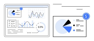 Turta grafikleri, çizgi grafikleri ve ilerleme ve finansla ilgili analizlerin yer aldığı veri panelleri. Analiz, raporlama, finans, iş stratejisi, sunumlar araştırma kararları için idealdir. Düz