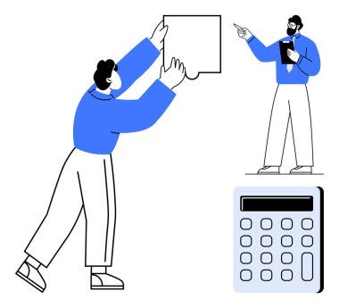 İki meslektaş iş birliği yapıyor, biri bulmaca parçasını kaldırıyor, diğeri de bir pano ile işaret ediyor. Yakınlarda bir hesap makinesi var. Takım işbirliği, problem çözme, strateji, liderlik, rehberlik için ideal