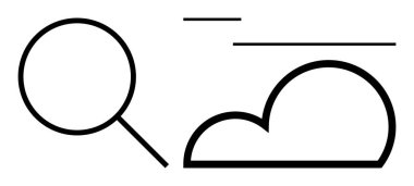 Bulut anahatlarının yanındaki büyüteç, bağlantıyı temsil eden çizgiler. Teknoloji, bulut hesaplama, veri depolama, arama, bağlantı, yenilik ve dijital çözümler için idealdir. Düz basit