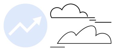 Yuvarlak çizelgedeki yükselen ok, aerodinamik bulutlarla eşleştirildiğinde büyüme, ilerleme ve gelecekteki hırslar ortaya çıkıyor. Başarı, iş planlaması, yenilik, strateji, yükselen momentum, yaratıcı