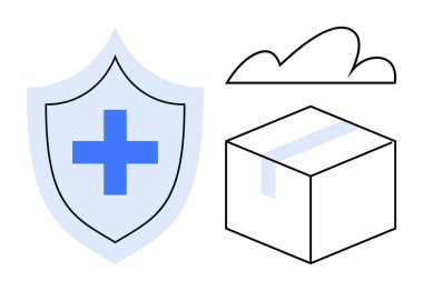 Mavi haçlı, bulutlu ve kutulu kalkanlar korumayı, sağlık hizmetini, teslimatı, lojistiği, çevrimiçi depolama teknolojisini ve bulut bilgisayarını sembolize ediyor. Sağlık hizmetleri e-ticareti için ideal. Düz basit
