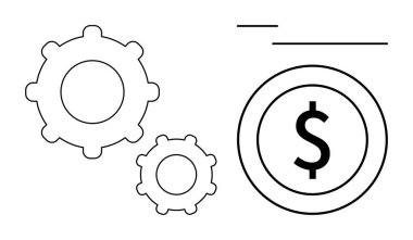 Bir dolarlık madeni paranın yakınındaki dişliler mali büyüme, verimlilik ve sistemleri gösteriyor. Otomasyon, ekonomi, finans, üretkenlik, mühendislik yatırım sektörü için idealdir. Düz basit