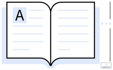 Görünür metin satırları ve dikey navigasyon çubuğu ve kaydırma çubuğunun yanında kalın A harfiyle açık bir kitap. Eğitim, yayıncılık, okur yazarlık, bilgi, içerik okuma, yazma, dijital öğrenme için ideal