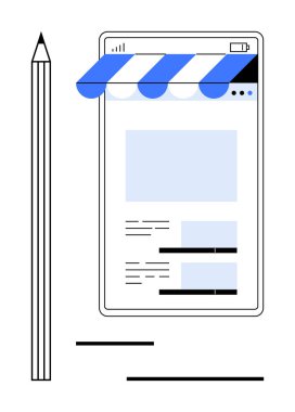 Çizgili tenteli tablet, yanında kalem ve tasarım elemanları var. E-ticaret, web sitesi oluşturma, küçük işletme, girişimcilik, dijital pazarlama, markalaşma için ideal