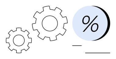 Yüzdelik bir sembolün yanında birbirine kenetlenmiş iki vites. Finans, mühendislik, iş operasyonları, verimlilik, veri analizi, optimizasyon ve verimlilik temaları için idealdir. Satır metaforu