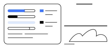 İlerleme çubukları, kontrol listesi elemanları ve bulut grafiği ile gösterge paneli arayüzü. Veri takibi, analitik, proje yönetimi, görev öncelikleri, bilgi depolama, teknoloji dairesi için ideal