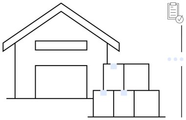 Üç istiflenmiş kutu ve bir kontrol listesi olan bir depo. Tedarik zinciri, envanter, lojistik, depolama çözümleri, nakliye, dağıtım hizmetleri, organizasyon, düz basit metafor için ideal