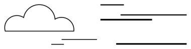 Rüzgâr, hız ve hareketi gösteren yatay çizgilere sahip bulut çizgisi. Hava durumu, veri transferi, iletişim, seyahat, teknoloji, minimal tasarım temaları için ideal düz metafor