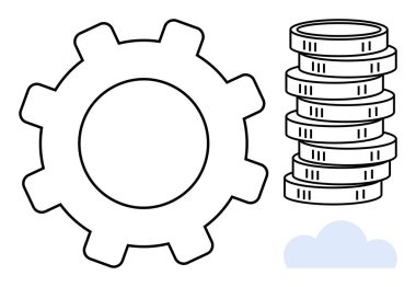 Vites ve para yığını verimliliği ve karlılığı sembolize eder. Bulut simgesi teknolojik içerik ekler. İş, yenilik, ekonomi, finans, teknoloji, otomasyon verimliliği için idealdir. Düz basit