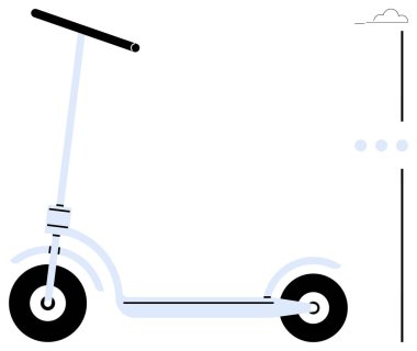 Pürüzsüz gidonu, yuvarlak tekerlekleri ve basit bir çerçevesi olan scooter 'ı tekmele. Kentsel hareketlilik, seyahat, çevre dostu ulaşım, minimalizm, yenilik, modern yaşam tarzı düz metaforu için ideal