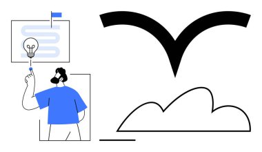 Yol haritasında, uçan ve ufuk manzarası kavramının zıttı olan ampul sembollü bir fikri araştıran kişi. Yaratıcılık, yenilik, strateji, ilerleme, hedefler, özgürlük büyümesi için idealdir. Düz basit
