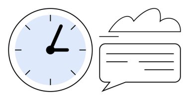 Sohbet balonu ve bulut ile birlikte saat, dakiklik, organizasyon ve işbirliği iletmek. Üretkenlik, takvim, takım çalışması, bulut depolama mesajlaşması iş akışı zaman takibi için idealdir. Düz