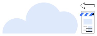 Gezici bir mağazayı işaret eden oklu bulut simgesi. E-ticaret, bulut bilgisayarı, veri transferi, çevrimiçi ticaret, dijital erişilebilirlik, uzaktan depolama, teknolojik yenilik için ideal. Düz