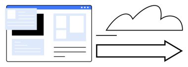 Bulut depolama, veri senkronizasyonu ve çevrimiçi dosya paylaşımını sembolize eden bir okla bağlanmış dijital web sayfası düzeni. Teknoloji, iş, bulut çözümleri, bağlantı, otomasyon için ideal