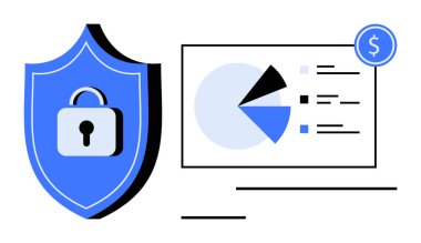 Kilitli kalkan güvenliği gösterir, analitik çizelge veri içgörüsünü temsil eder, para birimi sembolü ise mali bağlamı. Siber güvenlik, finans, bankacılık, risk yönetimi, teknoloji ve veri için ideal