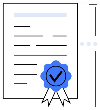 Cesur çizgilerin olduğu belge, işaretli mavi kurdele. Sertifika, yetki, garanti, başarı, kalite güvencesi, başarı uyumu için ideal. Düz basit metafor