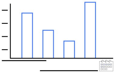 Değişen yükseklik ve küçük takvim simgesi belirten dört dikey çubuklu bar tablosu. Veri analizi, istatistik, iş planlaması, büyüme izleme, zaman yönetimi, araştırma için ideal