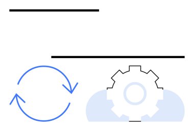 Dairesel oklar, sistem süreci, otomasyon ve veri alışverişi için bir dişli ve bulut simgesi yanında senkronizasyonu vurguluyor. Teknoloji, bulut hesaplama, iş akışı, yenilik, optimizasyon için ideal