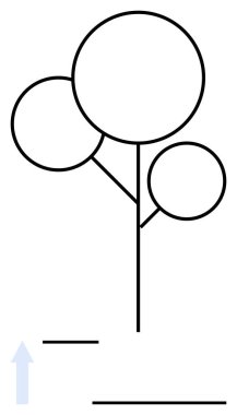 Yuvarlak yaprak ve ince gövdeli soyut ağaç, yanında da büyüme ve ilerlemeyi simgeleyen yukarı doğru ok. Sürdürülebilirlik, doğa, büyüme, basitlik, yenilik, kalkınma için ideal