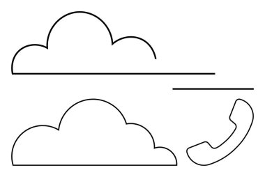 Bulut şekilleri, bulut tabanlı iletişim araçları ve hizmetlerini sembolize eden bir telefon alıcısı öğesiyle eşleştirilmiştir. Ağ kurmak için ideal, teknoloji, telefon, bağlantı, veri, modern