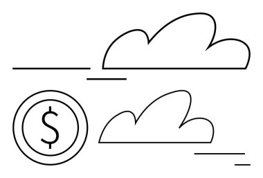 Bulut hatları ve dolar parası minimalist tarzda. Finans, teknoloji, bulut depolama, tasarruf, dijital dönüşüm, ekonomi ve yenilik için ideal. Düz basit metafor