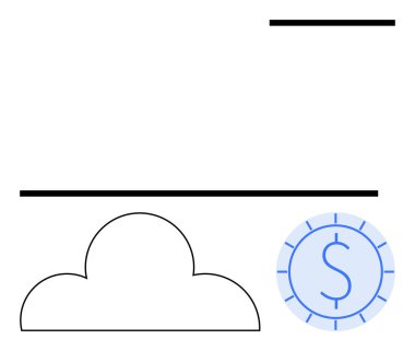 Bulut ana hatları dijital depolama ve maliyet yönetimi anlamına gelen madeni para sembolü. Bulut hesaplama, finans, veri depolama, teknoloji, çevrimiçi hizmetler, tasarruf ve bütçe için ideal. Düz basit metafor