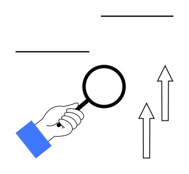 Büyüteçle kavramak gözlem ve detayı ön plana çıkarır. Oklar büyümeyi, ilerlemeyi ve başarıyı simgeler. Analiz, araştırma, strateji, anlayış, değerlendirme iş büyümesi için idealdir.